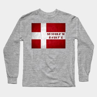 Blavandshuk Fyr coordinates with flag (horizontal) Long Sleeve T-Shirt